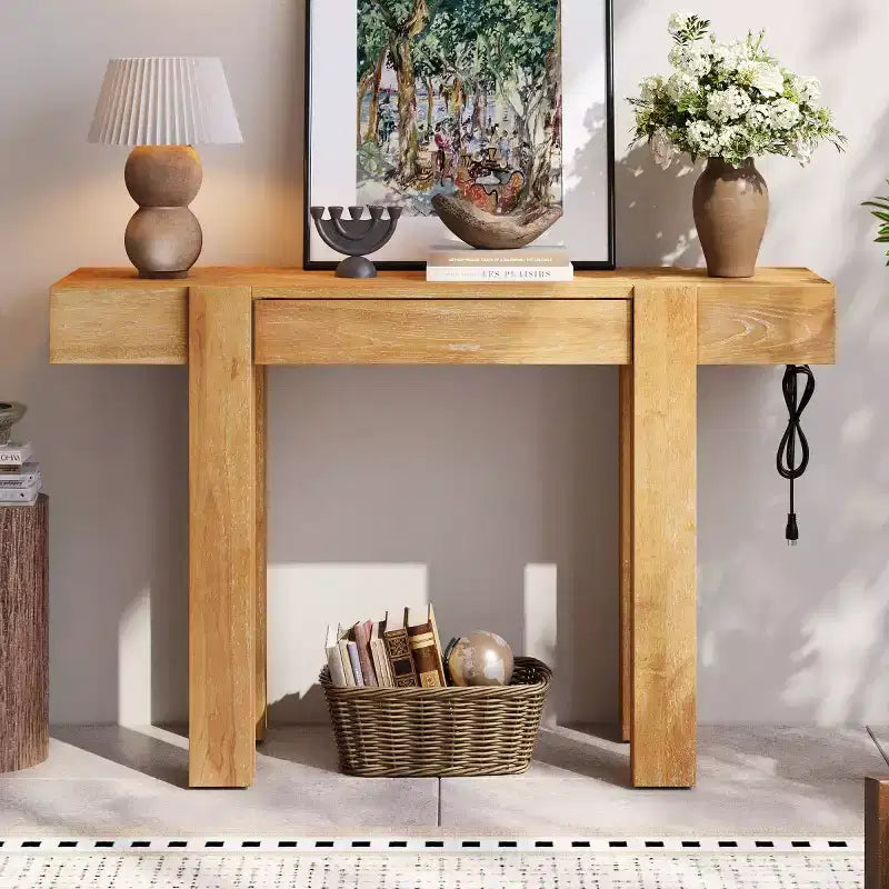 Mesa consola de 47" con cajones de almacenamiento, mesa detrás del sofá de chapa de madera, mesa estrecha para entrada para sala de estar u oficina en casa-Panipeachy