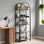 Estantería de 5 niveles, estantes de exhibición arqueados, estante alto para CD/libros, estante de almacenamiento moderno, estantería grande de madera para dormitorio, sala de estar, oficina en casa