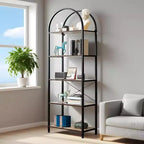 Estantería de 5 niveles, estantes de exhibición arqueados, estante alto para CD/libros, estante de almacenamiento moderno, estantería grande de madera para dormitorio, sala de estar, oficina en casa