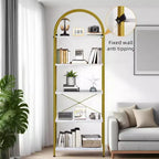 Estantería de 5 niveles, estantes de exhibición arqueados, estante alto para CD/libros, estante de almacenamiento moderno, estantería grande de madera para dormitorio, sala de estar, oficina en casa