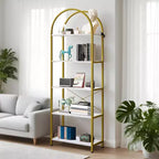 Estantería de 5 niveles, estantes de exhibición arqueados, estante alto para CD/libros, estante de almacenamiento moderno, estantería grande de madera para dormitorio, sala de estar, oficina en casa