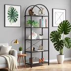 Estantería de 5 niveles, estantes de exhibición arqueados, estante alto para CD/libros, estante de almacenamiento moderno, estantería grande de madera para dormitorio, sala de estar, oficina en casa