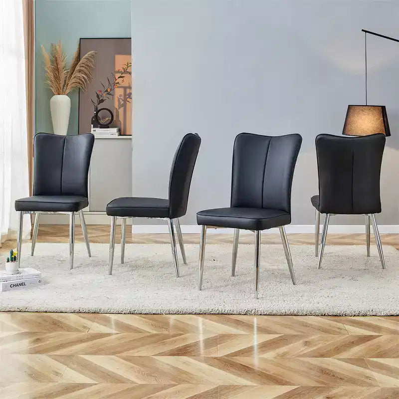 Juego de 4 sillas de comedor, sillas de comedor tapizadas modernas minimalistas con respaldo y patas de metal negras