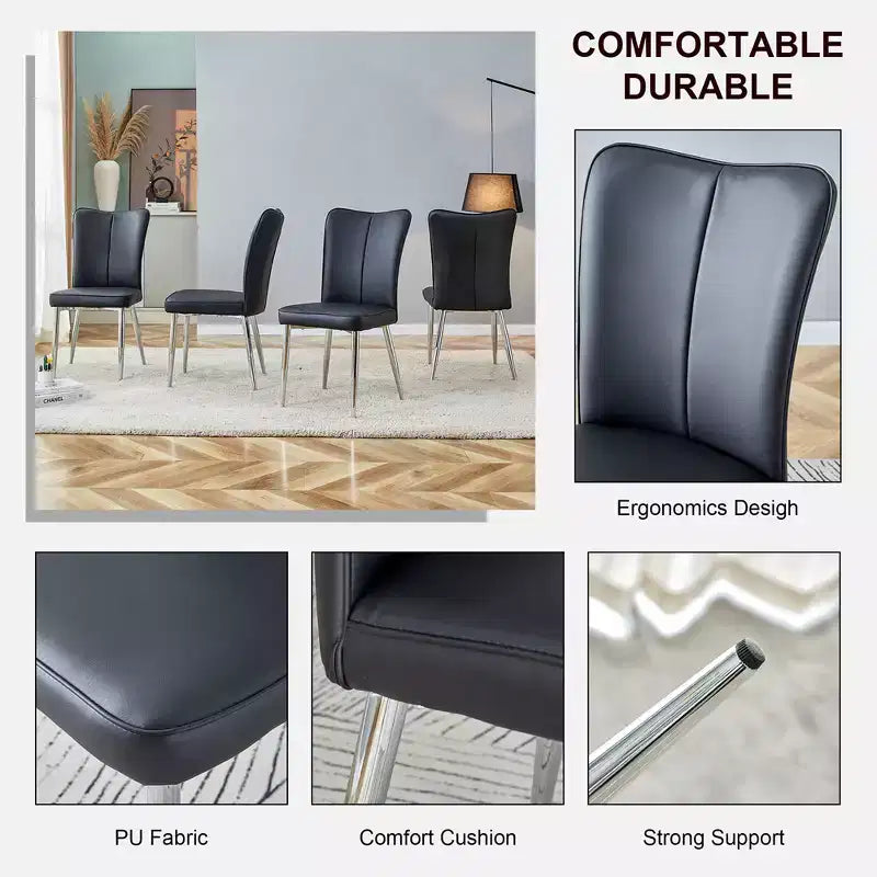 Juego de 4 sillas de comedor, sillas de comedor tapizadas modernas minimalistas con respaldo y patas de metal negras