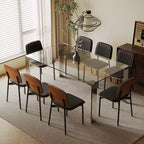 Mesa de comedor contemporánea de vidrio templado Luck Live con patas de acero inoxidable, mesa rectangular para 6-8 personas para comedor, sala de estar