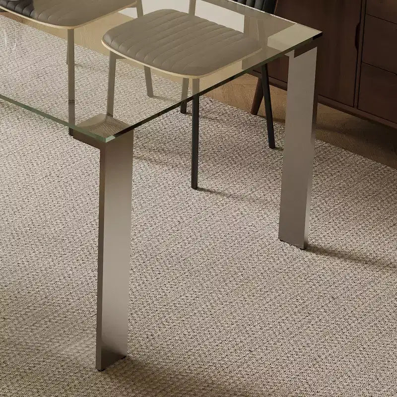 Mesa de comedor contemporánea de vidrio templado Luck Live con patas de acero inoxidable, mesa rectangular para 6-8 personas para comedor, sala de estar