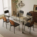 Mesa de comedor contemporánea de vidrio templado Luck Live con patas de acero inoxidable, mesa rectangular para 6-8 personas para comedor, sala de estar