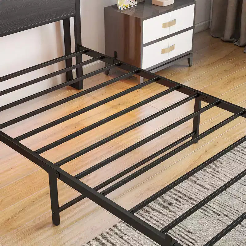 Base de cama de plataforma doble moderna GDFStudio Kian de metal con cabecera de almacenamiento, estación de carga y luces LED