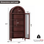 Mueble de despensa de cocina con arco - Estante de exhibición rústico de 5 niveles con estante ajustable y 2 puertas grandes de vidrio, armario de almacenamiento versátil