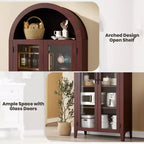 Mueble de despensa de cocina con arco - Estante de exhibición rústico de 5 niveles con estante ajustable y 2 puertas grandes de vidrio, armario de almacenamiento versátil