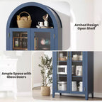 Mueble de despensa de cocina con arco - Estante de exhibición rústico de 5 niveles con estante ajustable y 2 puertas grandes de vidrio, armario de almacenamiento versátil