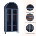Mueble de despensa de cocina con arco - Estante de exhibición rústico de 5 niveles con estante ajustable y 2 puertas grandes de vidrio, armario de almacenamiento versátil
