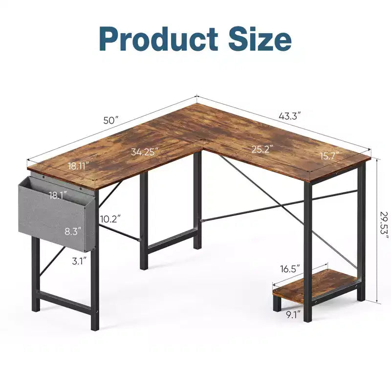 TUYOHW Escritorio de computadora en forma de L con estructura en forma de X, escritorio de oficina de esquina para juegos de 50" con estante de almacenamiento de CPU y bolsa lateral para oficina en casa, estudio, juegos