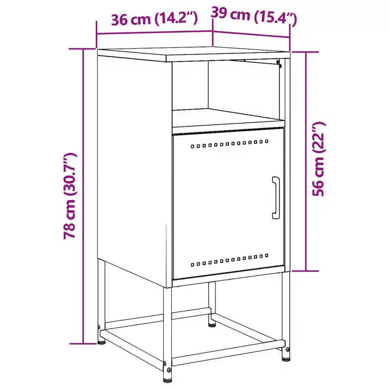 vidaXL Mesita de Noche Auxiliar Mueble de Dormitorio de Acero