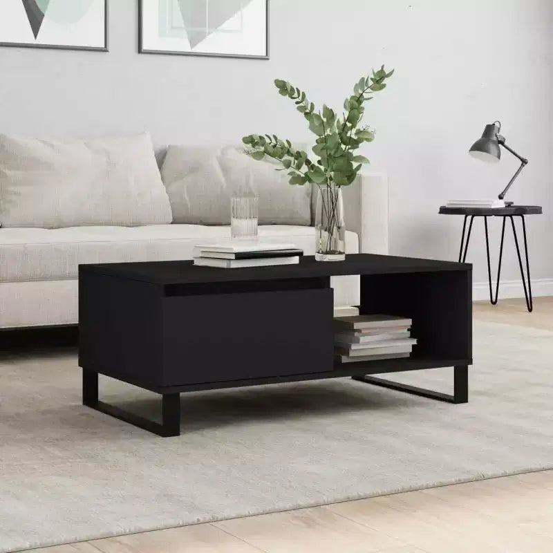 vidaXL Mesa de centro negra de madera contrachapada con almacenamiento medio