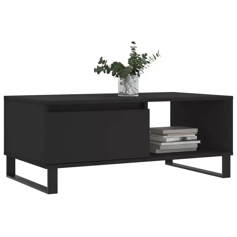 vidaXL Mesa de centro negra de madera contrachapada con almacenamiento medio