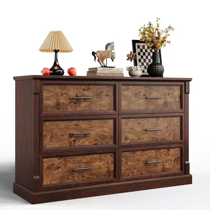 Acekool 47 Wide 6 Drawer Farmhouse Dresser with Deep Drawers, Bedroom Living Room Storage Organizer