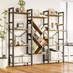 Estanterías de 4 niveles, librerías grandes de madera, estantes abiertos para salas de estar y dormitorios, muebles modernos con estructura de metal, color marrón.