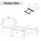 Base de cama doble de metal FurnitureR con cabecero + 3 estantes flotantes de pared, conjunto de cama de plataforma de acero resistente con espacio de almacenamiento, no requiere somier