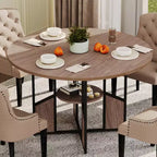 Mesa de comedor redonda para 4-6 personas - Mesa de cocina redonda de madera estilo casa de campo moderna con estante de almacenamiento, muebles de rincón de desayuno con encimera impermeable