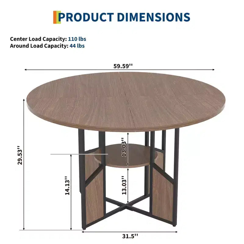 Mesa de comedor redonda para 4-6 personas - Mesa de cocina redonda de madera estilo casa de campo moderna con estante de almacenamiento, muebles de rincón de desayuno con encimera impermeable