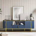 Mueble de TV de cuatro puertas de MDF con patrón de ondas redondas, centro de entretenimiento de lujo grande de 70 pulgadas, estantes ajustables