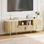 Mueble de TV de cuatro puertas de MDF con patrón de ondas redondas, centro de entretenimiento de lujo grande de 70 pulgadas, estantes ajustables