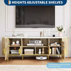Mueble de TV de cuatro puertas de MDF con patrón de ondas redondas, centro de entretenimiento de lujo grande de 70 pulgadas, estantes ajustables