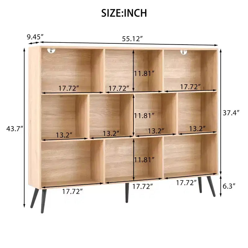 Estantería de almacenamiento de 10 cubos, organizador de almacenamiento de cubos de madera, estantería de madera de 3 niveles para sala de estar/oficina, vitrina, cubos de almacenamiento para decoración del hogar