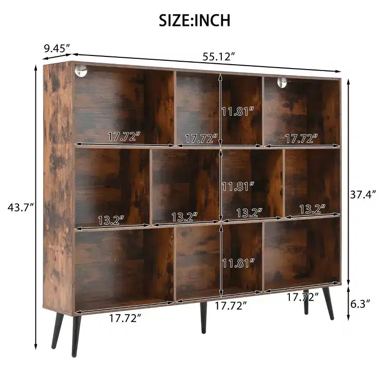 Estantería de almacenamiento de 10 cubos, organizador de almacenamiento de cubos de madera, estantería de madera de 3 niveles para sala de estar/oficina, vitrina, cubos de almacenamiento para decoración del hogar