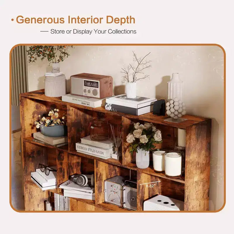 Estantería de almacenamiento de 10 cubos, organizador de almacenamiento de cubos de madera, estantería de madera de 3 niveles para sala de estar/oficina, vitrina, cubos de almacenamiento para decoración del hogar