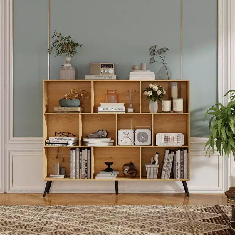 Estantería de almacenamiento de 10 cubos, organizador de almacenamiento de cubos de madera, estantería de madera de 3 niveles para sala de estar/oficina, vitrina, cubos de almacenamiento para decoración del hogar