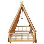 Camas con dosel de piso Okak Twin/Full con forma de casa con tienda de campaña y decoración de luces, marco de cama de plataforma para niños, adolescentes, no necesita somier