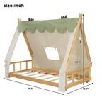 Camas con dosel de piso Okak Twin/Full con forma de casa con tienda de campaña y decoración de luces, marco de cama de plataforma para niños, adolescentes, no necesita somier
