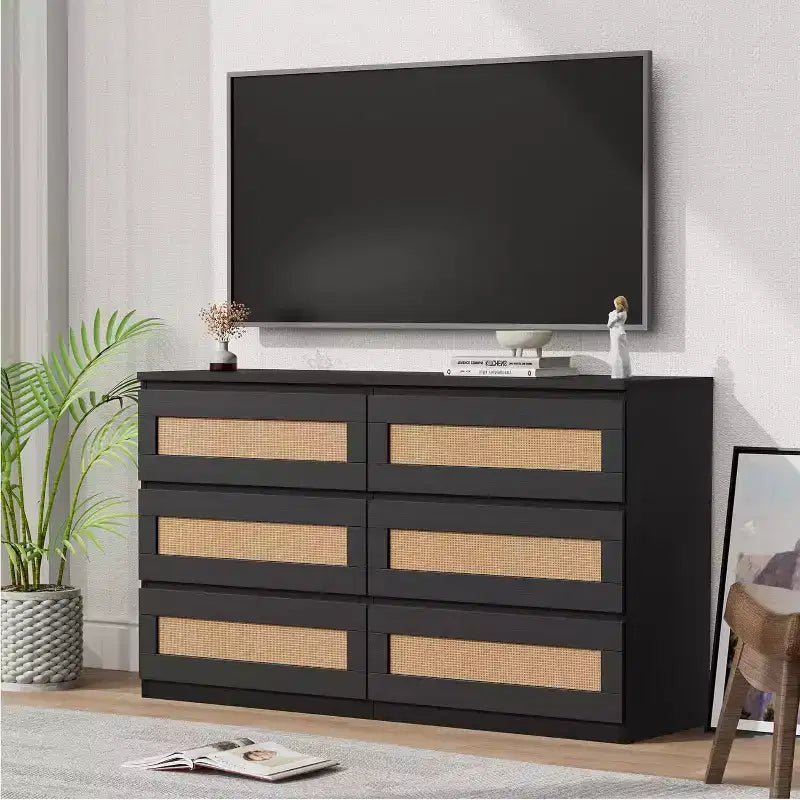 Cómoda de ratán Acekool con 6 cajones, armario de almacenamiento delgado para dormitorio, sala de estar, recibidor