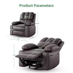 Sillón Reclinable de Masaje para Adultos, Mecedora Giratoria con Calefacción, Cuero PU, Control Remoto, Portavasos, Bolsillo Lateral, Sillón Reclinable Ancho para Sala de Estar, Dormitorio