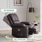 Sillón Reclinable de Masaje para Adultos, Mecedora Giratoria con Calefacción, Cuero PU, Control Remoto, Portavasos, Bolsillo Lateral, Sillón Reclinable Ancho para Sala de Estar, Dormitorio