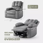 Sillón Reclinable de Masaje para Adultos, Mecedora Giratoria con Calefacción, Cuero PU, Control Remoto, Portavasos, Bolsillo Lateral, Sillón Reclinable Ancho para Sala de Estar, Dormitorio