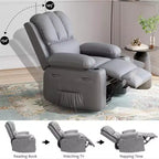 Sillón Reclinable de Masaje para Adultos, Mecedora Giratoria con Calefacción, Cuero PU, Control Remoto, Portavasos, Bolsillo Lateral, Sillón Reclinable Ancho para Sala de Estar, Dormitorio