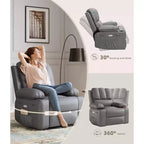 Sillón Reclinable de Masaje para Adultos, Mecedora Giratoria con Calefacción, Cuero PU, Control Remoto, Portavasos, Bolsillo Lateral, Sillón Reclinable Ancho para Sala de Estar, Dormitorio
