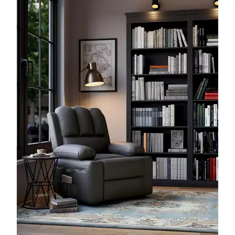 Sillón Reclinable de Masaje para Adultos, Mecedora Giratoria con Calefacción, Cuero PU, Control Remoto, Portavasos, Bolsillo Lateral, Sillón Reclinable Ancho para Sala de Estar, Dormitorio