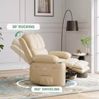 Sillón Reclinable de Masaje para Adultos, Mecedora Giratoria con Calefacción, Cuero PU, Control Remoto, Portavasos, Bolsillo Lateral, Sillón Reclinable Ancho para Sala de Estar, Dormitorio