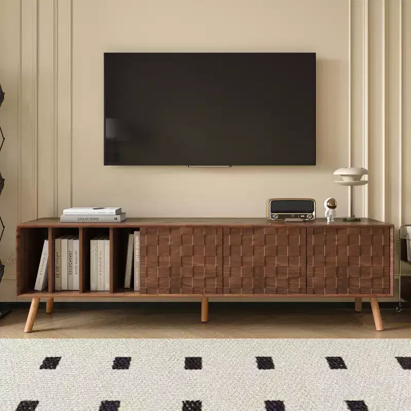 Clihome 70 Mid-Century Modern TV Stand, Media Console Table for TVs up to 80'', Entertainment Center with 5 Solid Wood Legs for Living Room