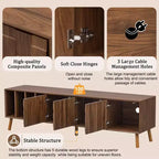 Mueble de TV Clihome de 70 pulgadas, estilo moderno de mediados de siglo, mesa consola multimedia para televisores de hasta 80 pulgadas, centro de entretenimiento con 5 patas de madera maciza para sala de estar
