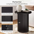 Mesa auxiliar redonda Lantine, mesa auxiliar de pedestal estilo rústico, mesita de noche de madera estriada, soporte para bebidas para sala de estar, dormitorio, color negro