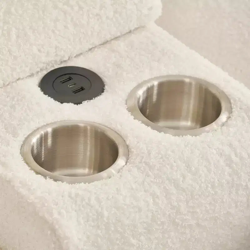 MAYEERTY Sofá esquinero de tela de piel sintética de alta calidad, 92 pulgadas, con mesa de centro y consola central para sala de estar y apartamentos, color blanco