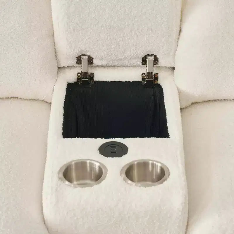 MAYEERTY Sofá esquinero de tela de piel sintética de alta calidad, 92 pulgadas, con mesa de centro y consola central para sala de estar y apartamentos, color blanco
