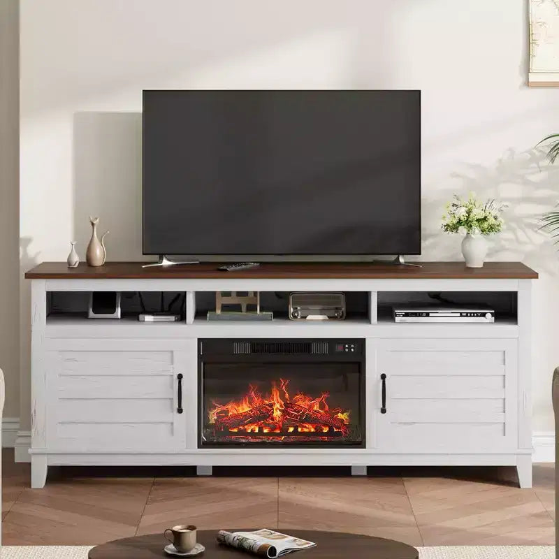 Mueble para TV con chimenea de 63 pulgadas, centro de entretenimiento con chimenea, mueble para TV de estilo rústico con puertas de armario, para sala de estar, dormitorio