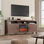 Mueble para TV con chimenea de 63 pulgadas, centro de entretenimiento con chimenea, mueble para TV de estilo rústico con puertas de armario, para sala de estar, dormitorio