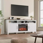 Mueble para TV con chimenea de 63 pulgadas, centro de entretenimiento con chimenea, mueble para TV de estilo rústico con puertas de armario, para sala de estar, dormitorio
